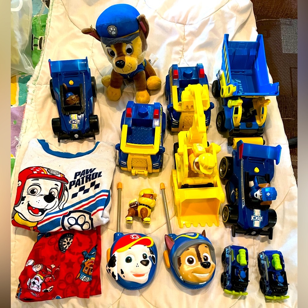 Paw Patrol Blue and Yellow Toy Set and pjs 3t